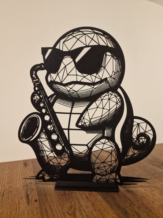 Squirtle holding a saxofone decoration as 3D Print